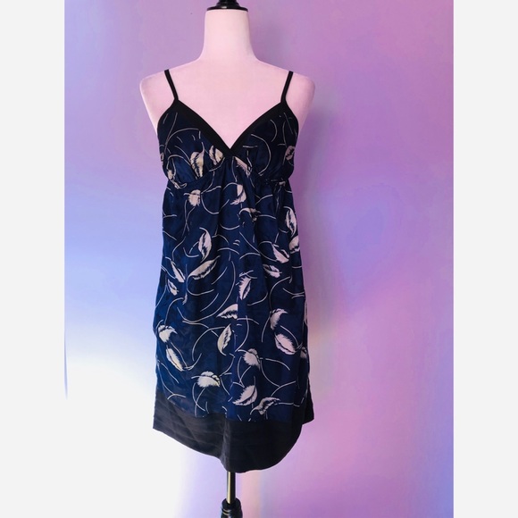 Anthro Yumi Kim navy silk dress with feather print - Picture 2 of 5